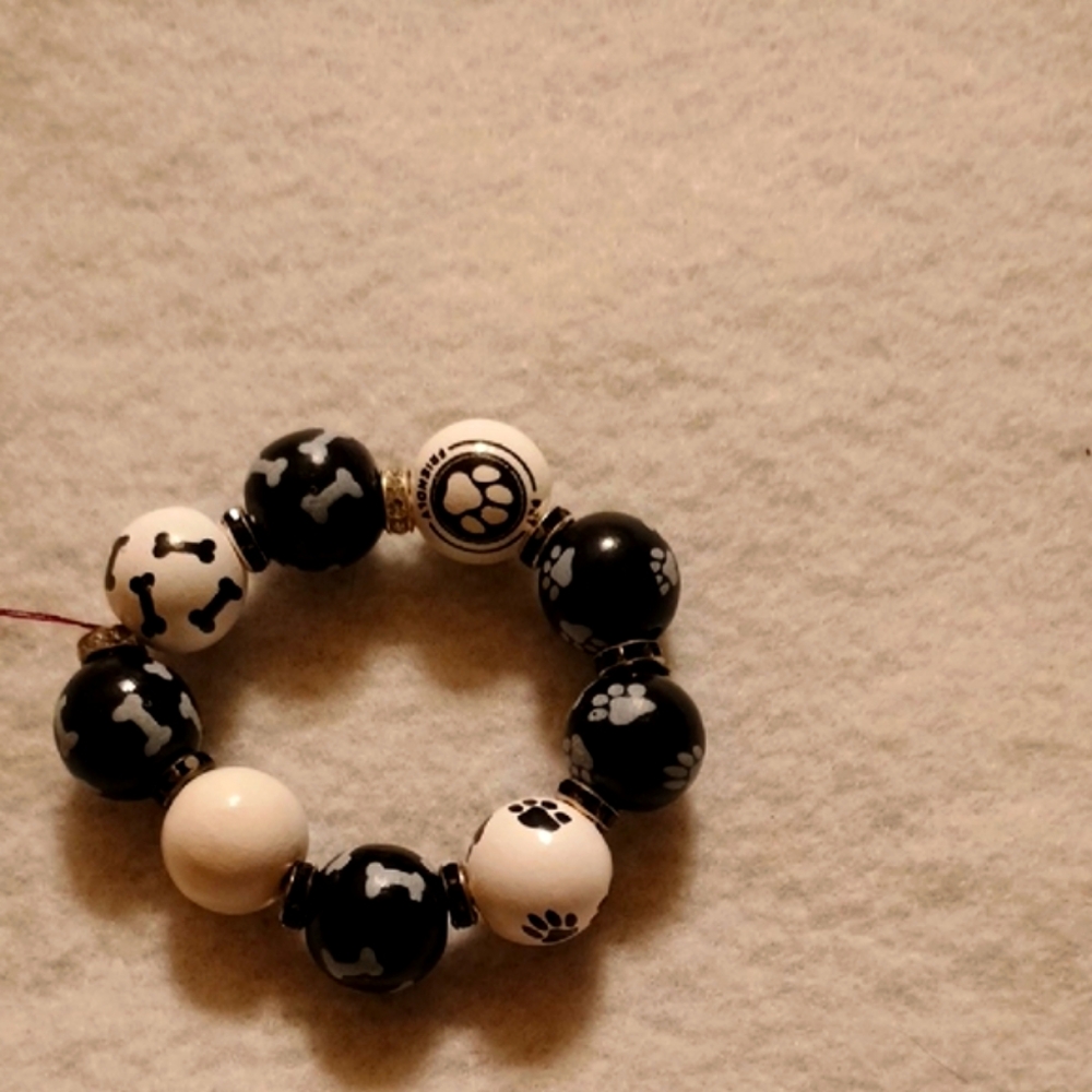 Dog Bone and Paw Print Beaded Bracelet